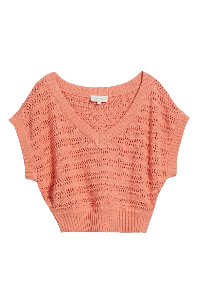 Cleobella Cece Short Sleeve Open Knit Organic Cotton Sweater, Alternate, color, Coral Peach