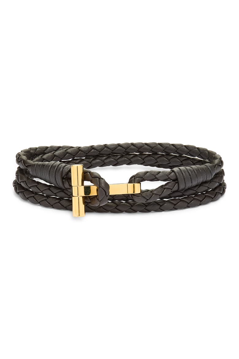 Men's Scoubidou Braided Leather Bracelet, Main, color, EIR DARK BROWN