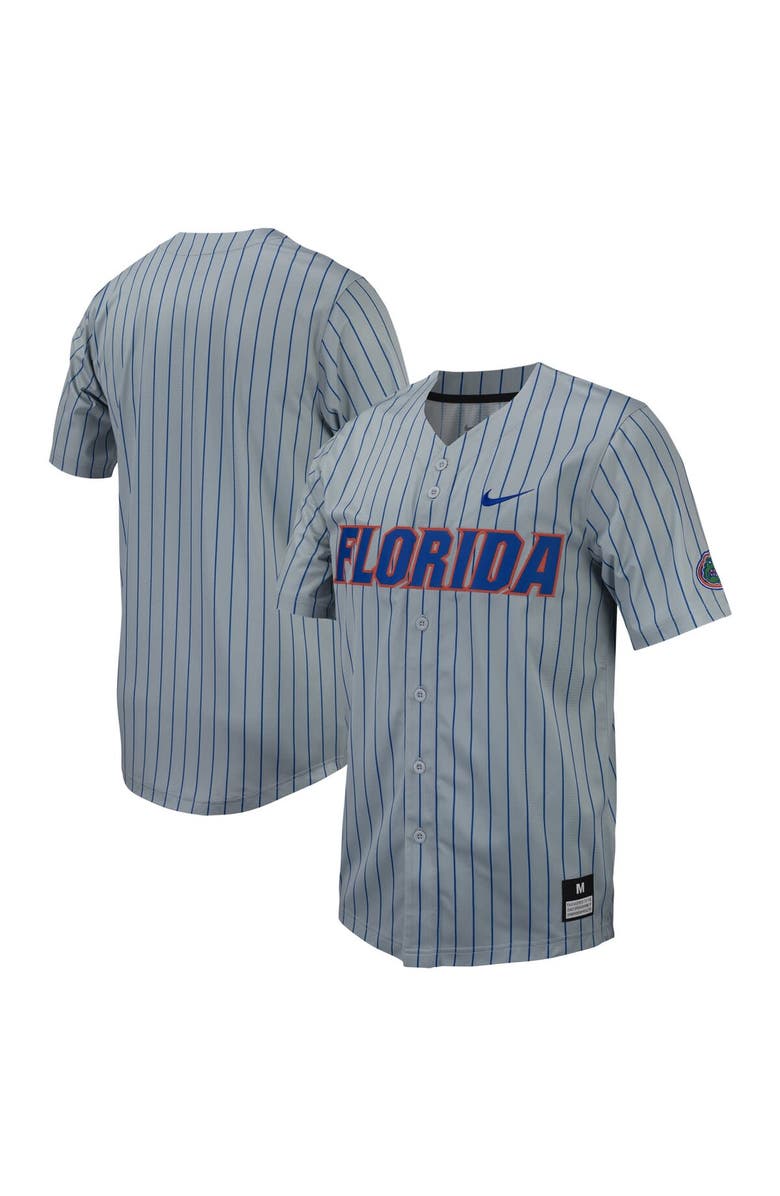 Nike Men's Nike Gray Florida Gators Pinstripe Replica Full-Button Baseball Jersey, Main, color,