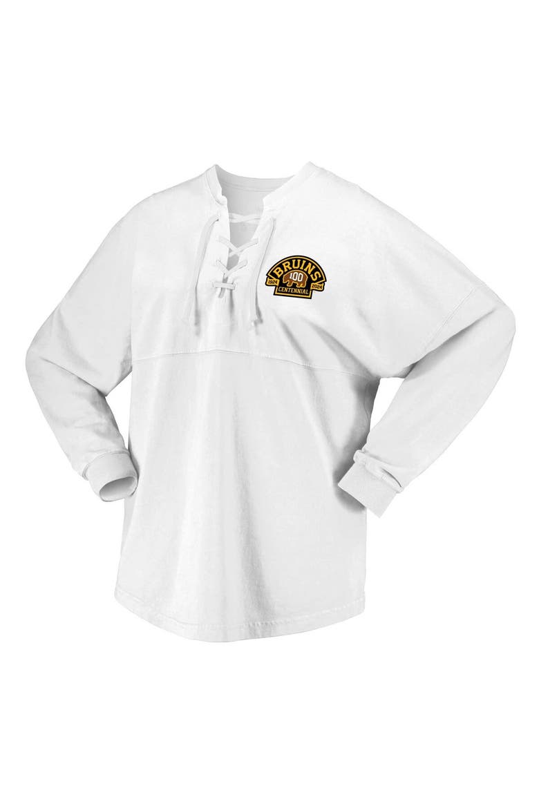 Women's Fanatics Branded White Boston Bruins 100th Anniversary Spirit Jersey T-Shirt, Alternate, color, White