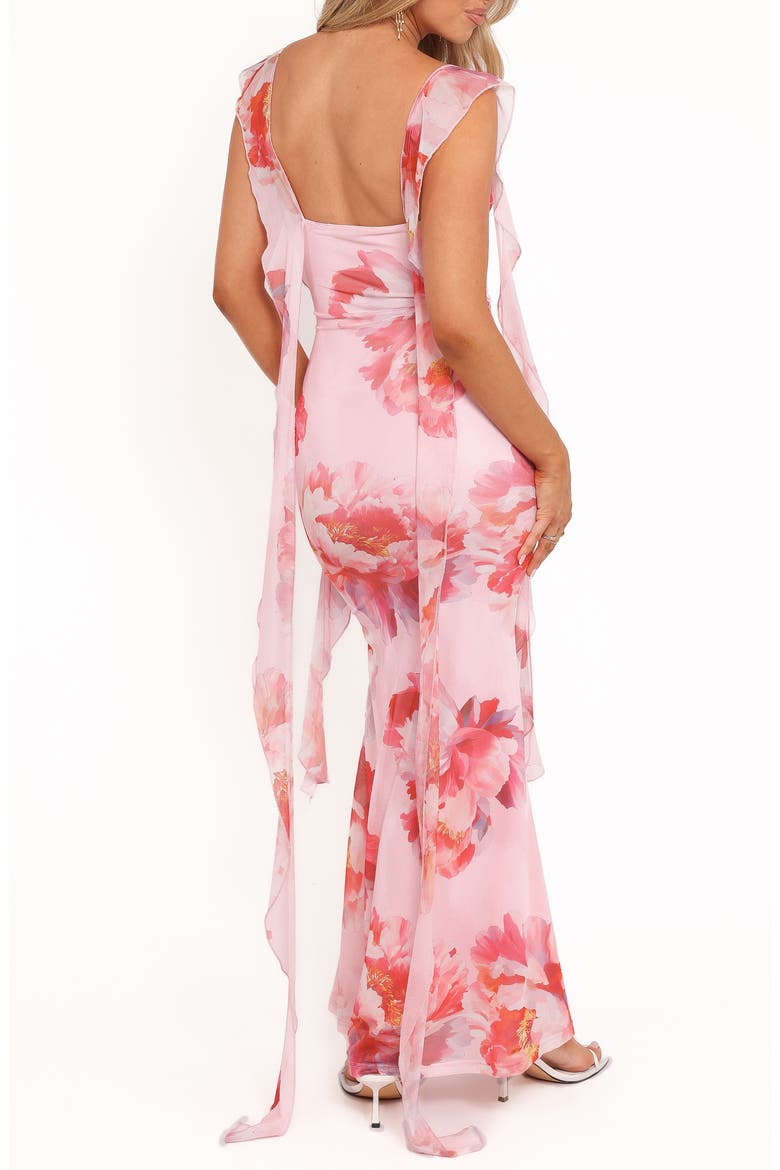 Chiara Floral Flutter Ruffle Maxi Dress, Alternate, color, PINK PEONY