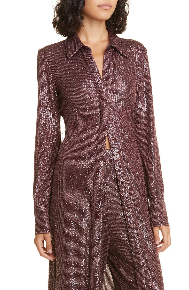 Cara Cara Margaret Long Sleeve Sequin Shirtdress, Alternate, color,