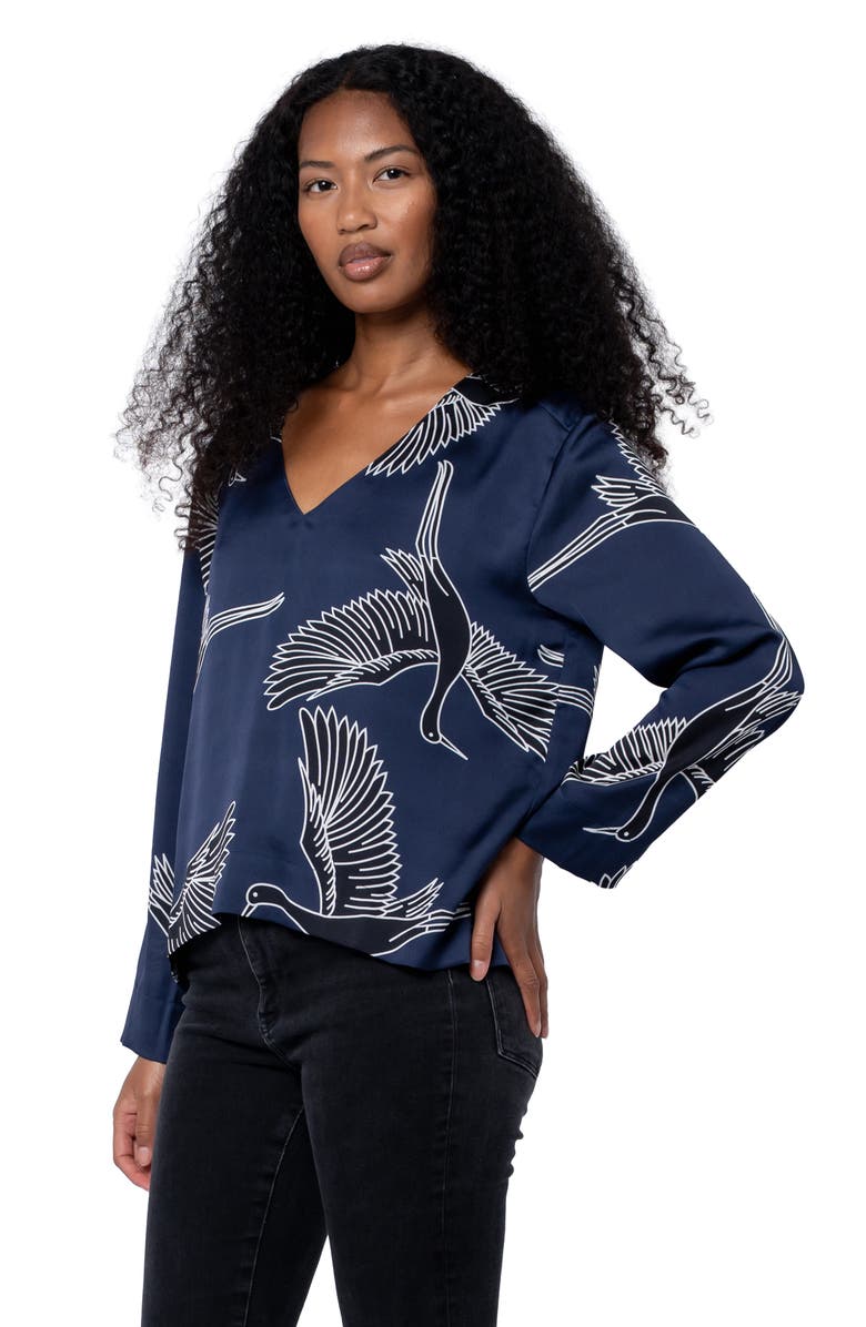 CIEBON Jones Bird Print V-Neck Top, Alternate, color, Navy Multi