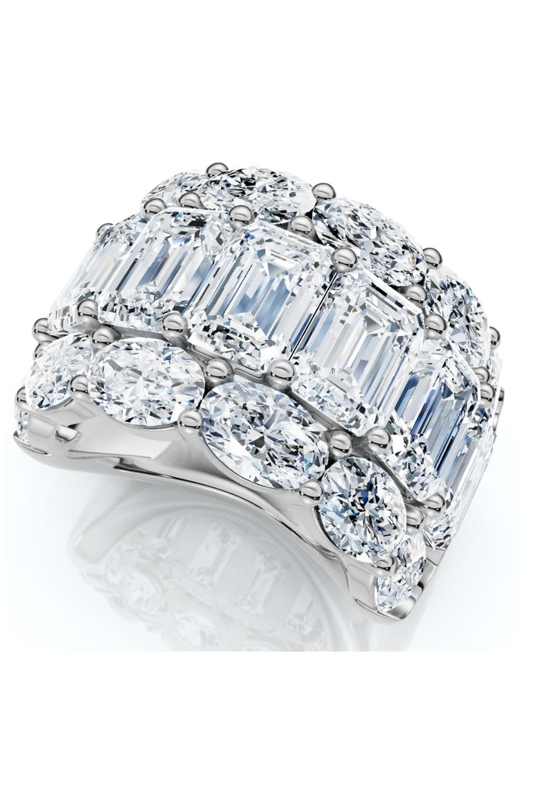 12.30Ct Diamond Wide Fashion Ring Emerald & Oval Cut Gold Lab Grown Band, Alternate, color, 10k White Gold