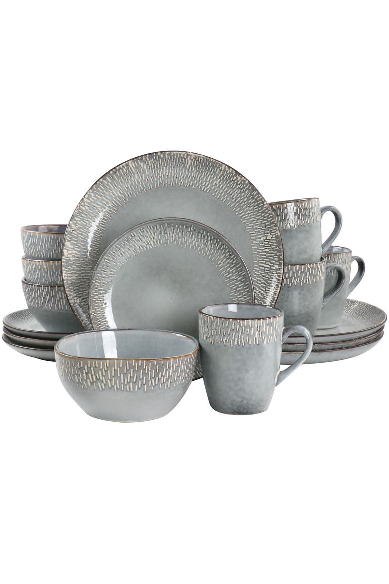 16 Piece Reactive Glaze Stoneware Dinnerware Set, Main, color, Grey