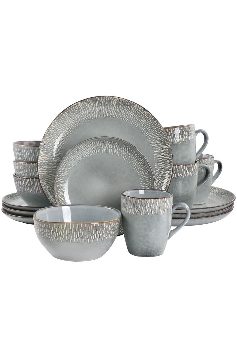 Meritage 16 Piece Reactive Glaze Stoneware Dinnerware Set, Main, color, Grey