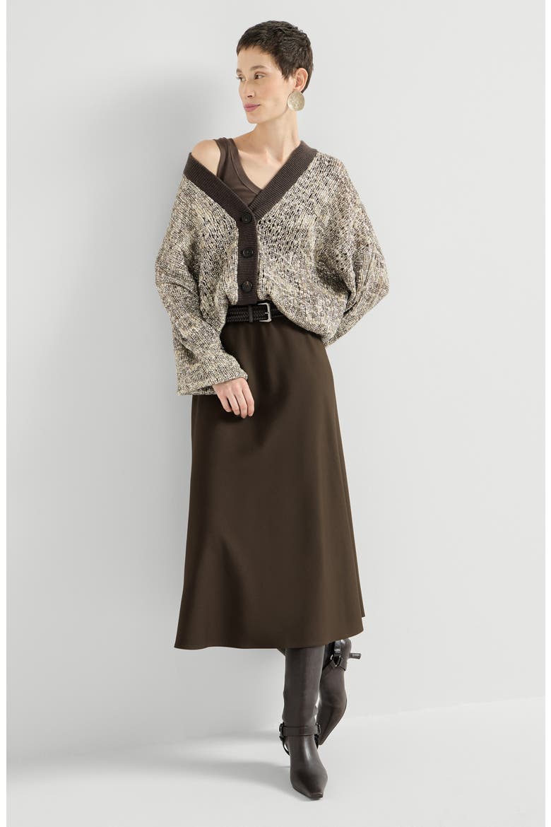 Comfort virgin wool and viscose twill flute skirt, Alternate, color, Brown