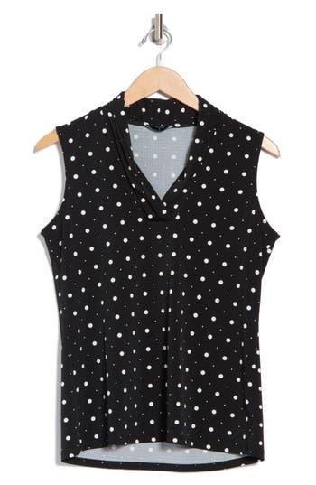 T Tahari Pleated Neck Sleeveless Top In Black