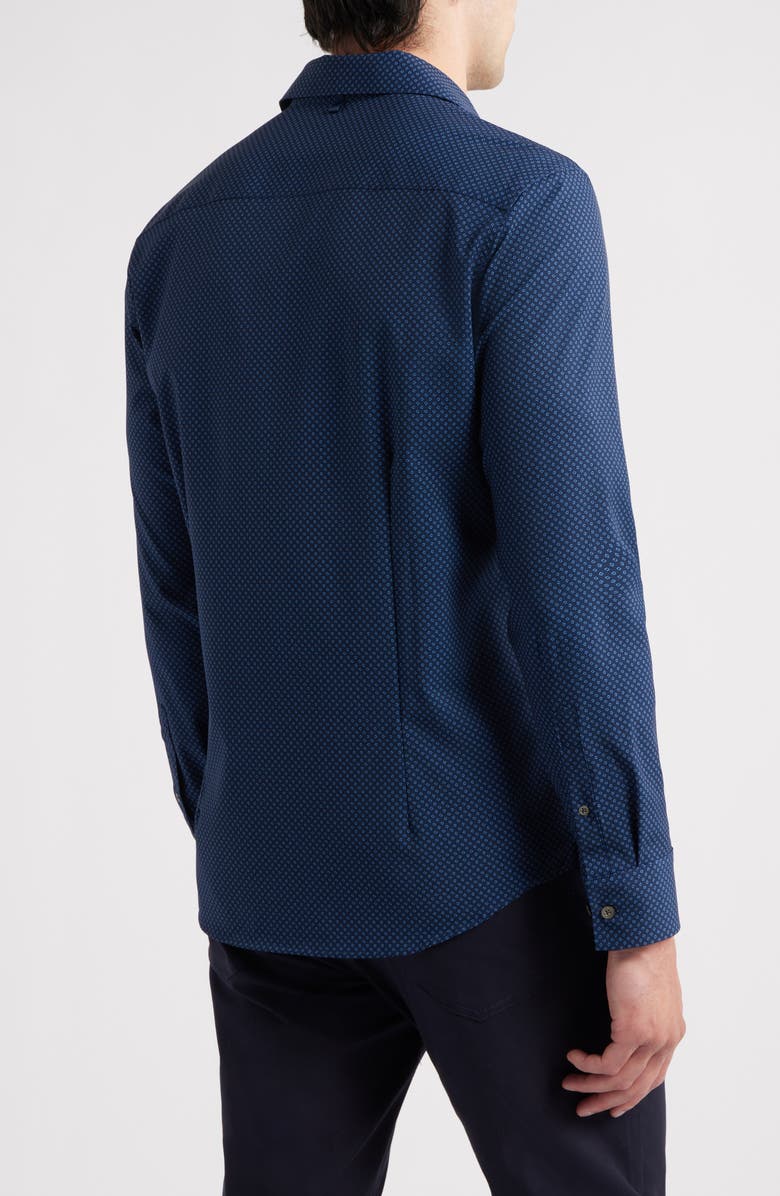 W.R.K Trim Fit Abstract Cube Print Performance Button-Up Shirt, Alternate, color, Navy