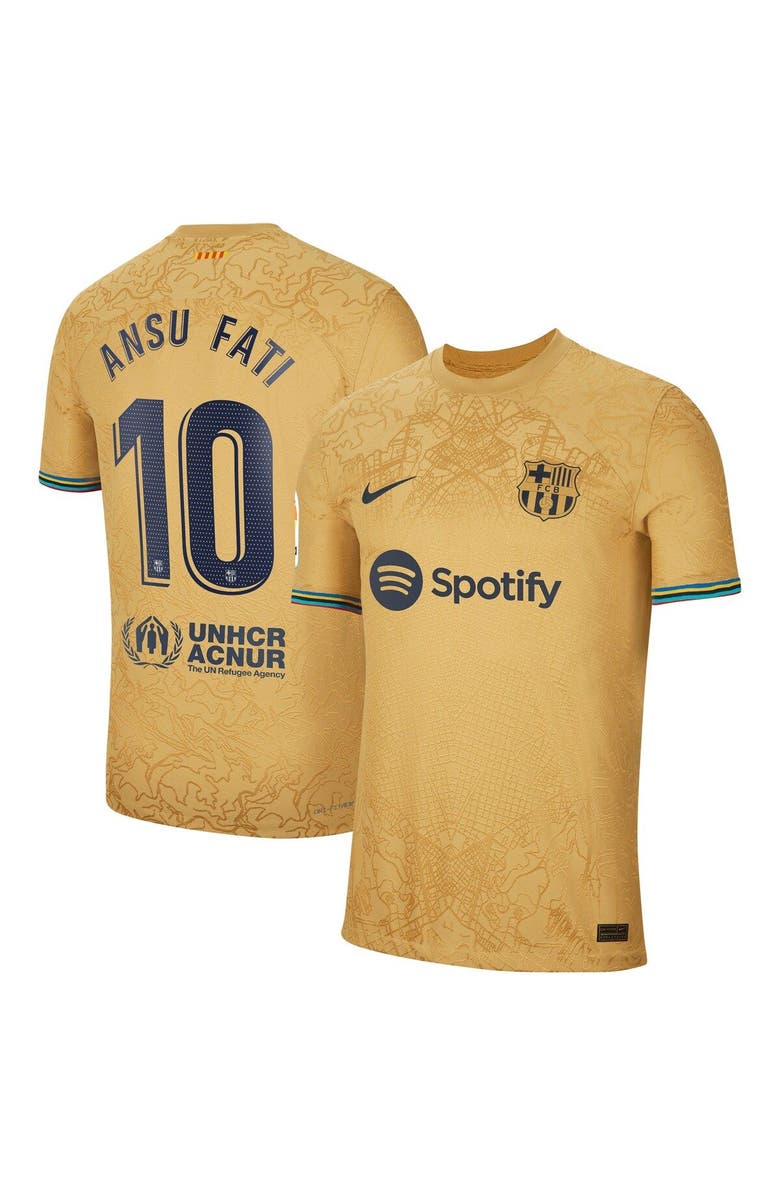 Nike Men's Nike Ansu Fati Yellow Barcelona 2022/23 Away Vapor Match Authentic Player Jersey, Main, color, 