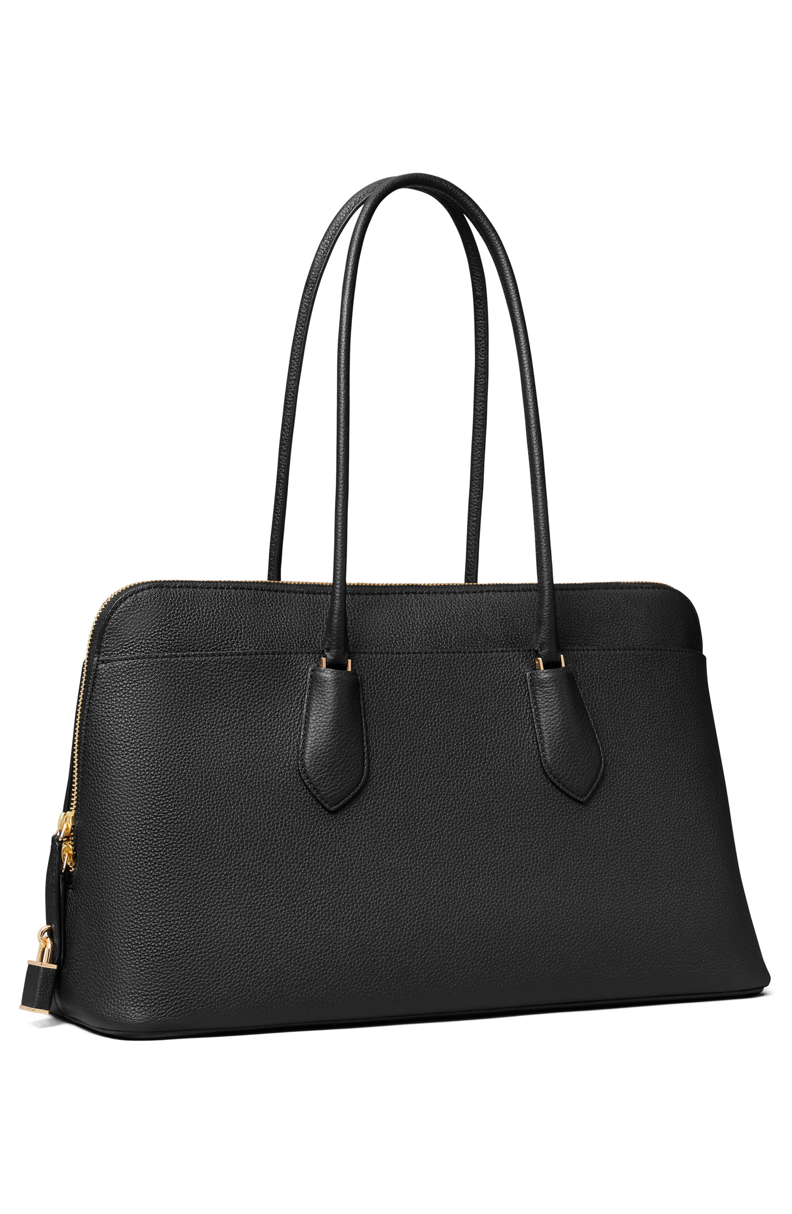 Tory Burch Lock Leather Satchel, Alternate, color, Black