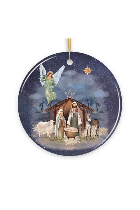 Starry Night Nativity Angel Ceramic Ornament