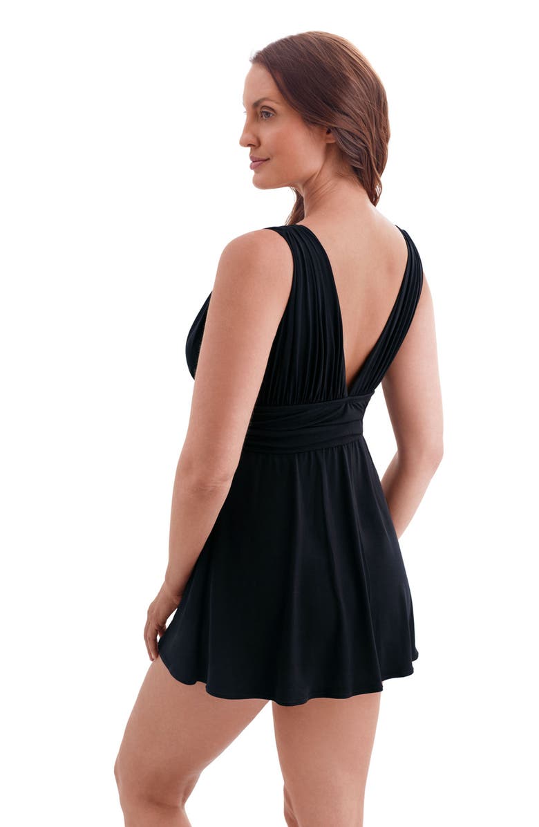 Longitude Ruffle Goddess Long Torso Swim Dress, Alternate, color, Black