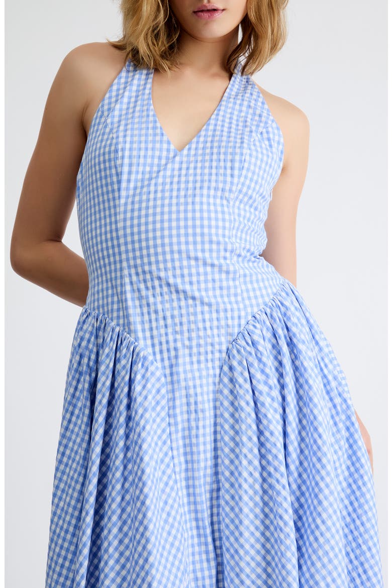 Elodie Gingham Halter Midi Dress, Alternate, color, BLUE GINGHAM