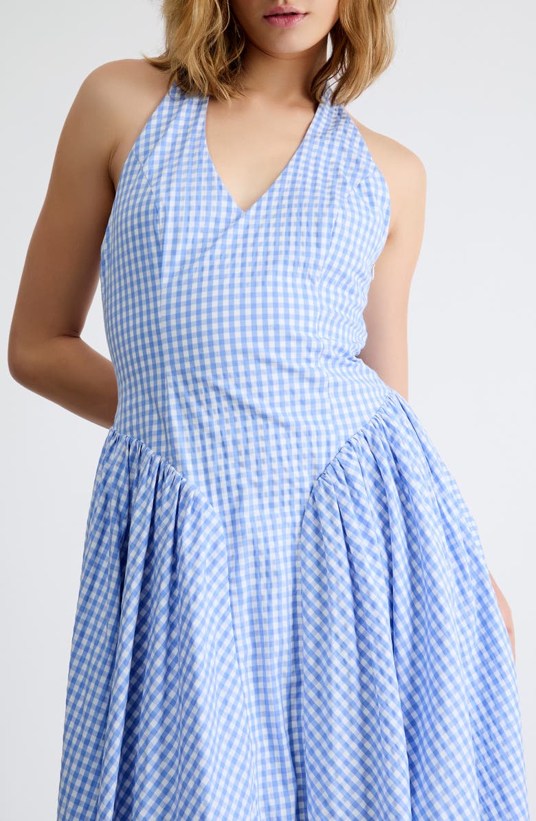 Extro & Vert Elodie Gingham Halter Midi Dress, Alternate, color, Blue Gingham