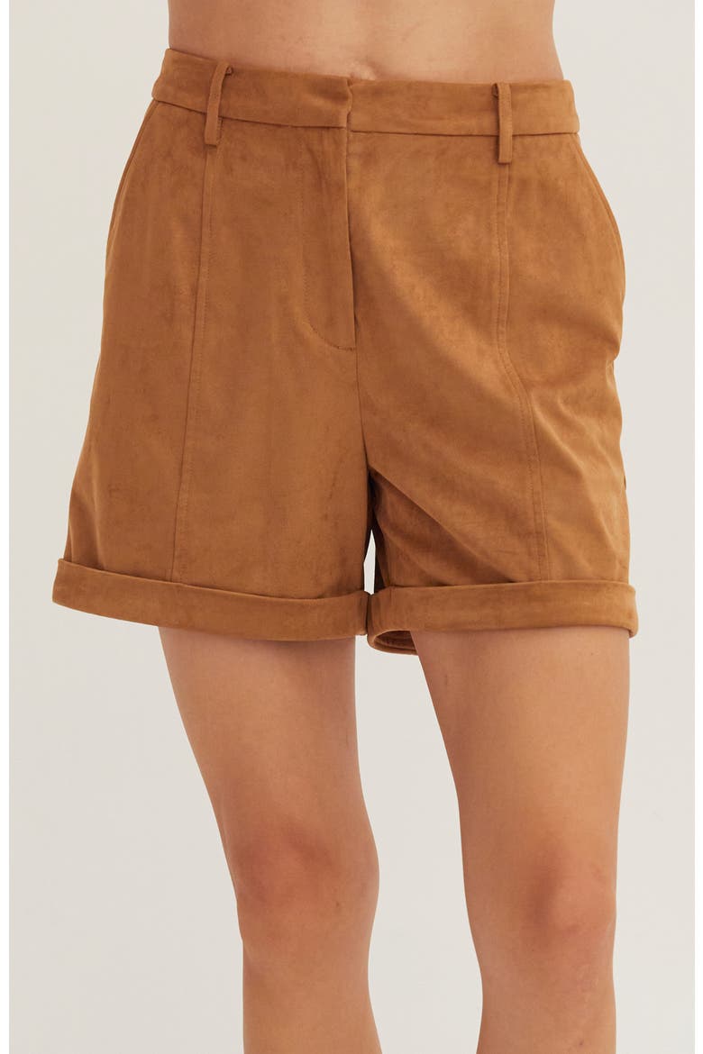 Suede Cuffed Shorts, Main, color, Camel