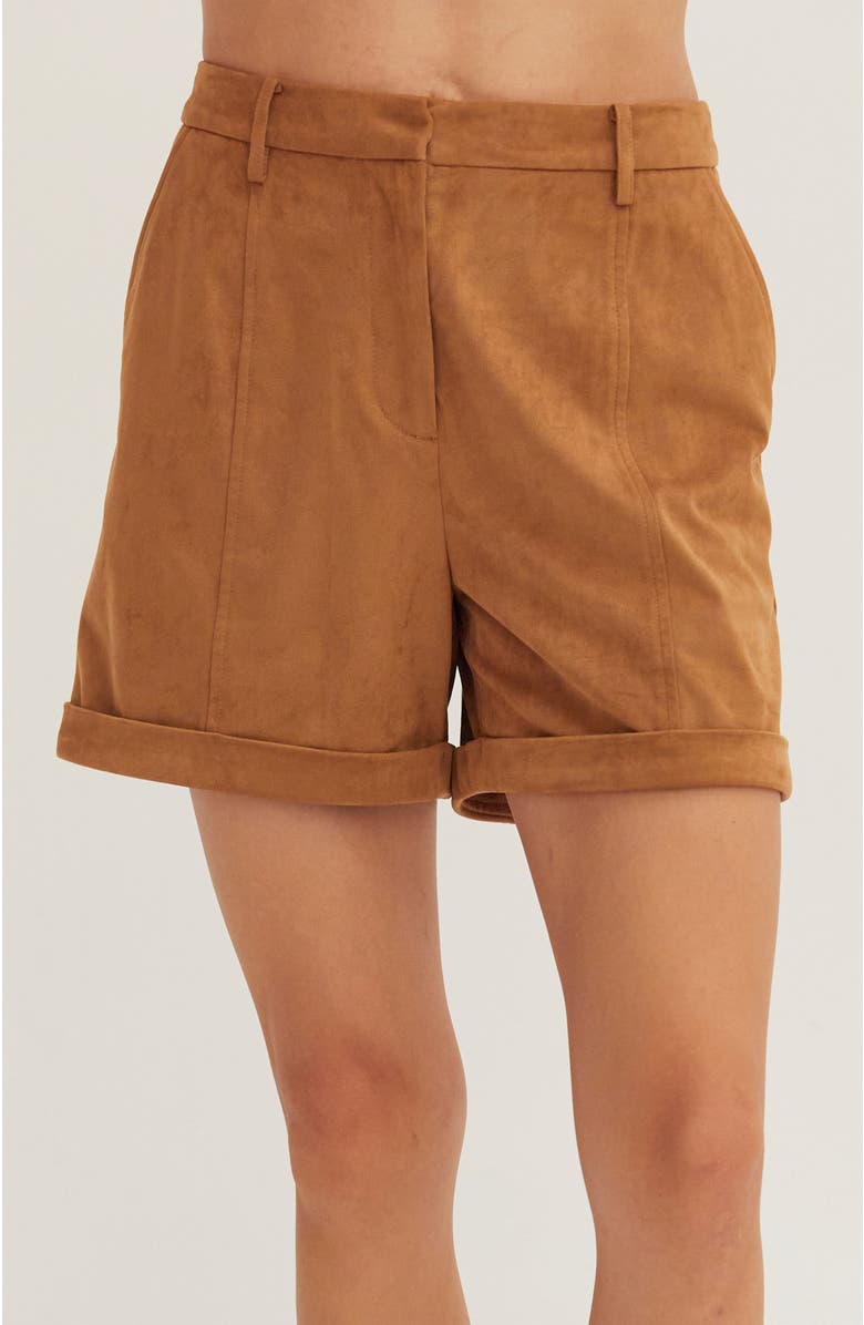 CRESCENT Suede Cuffed Shorts, Main, color, Camel