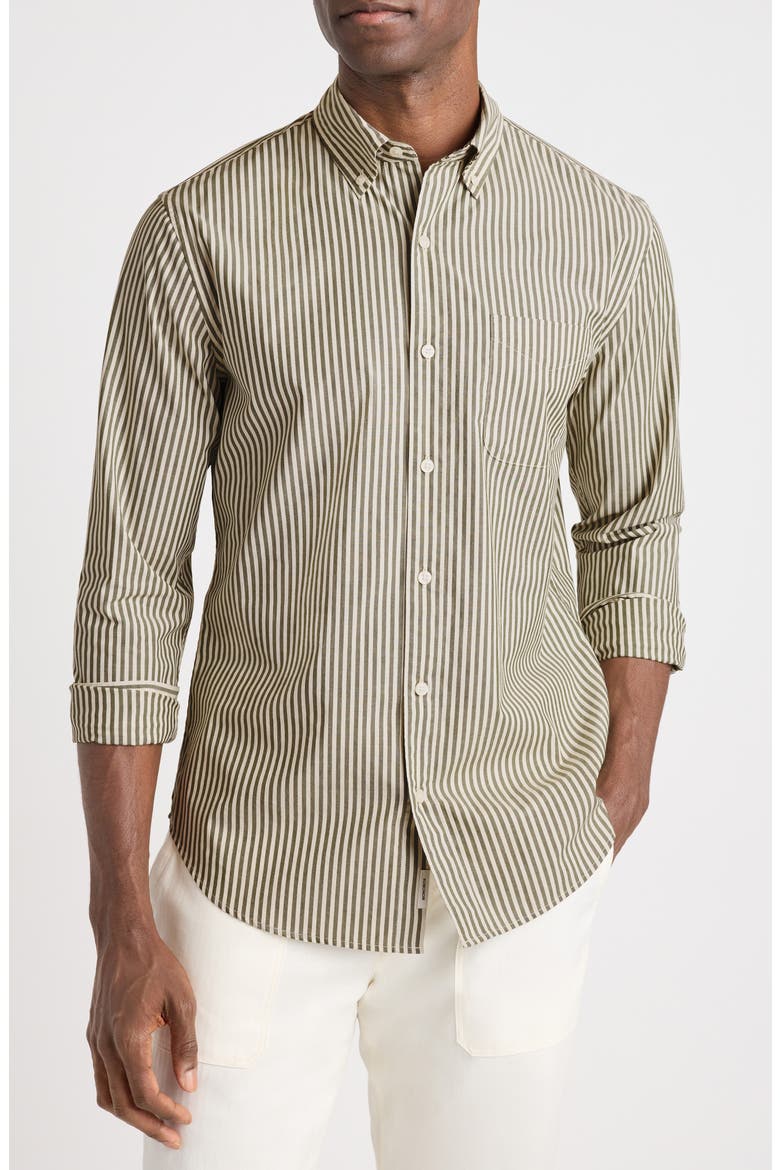 Everyday Slim Fit Button-Down Shirt, Main, color, GREEN IVORY STRIPE