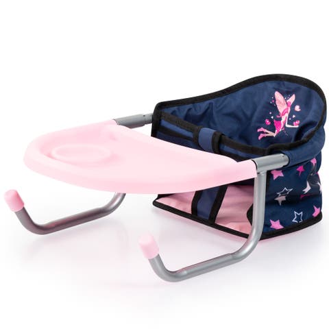 Folding, Attachable Table Seat, Navy, Pink Stars