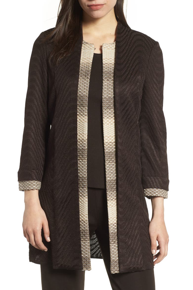 Long Jacquard Knit Jacket, Main, color, COFFEE/ CEDAR/ WOODCHIP