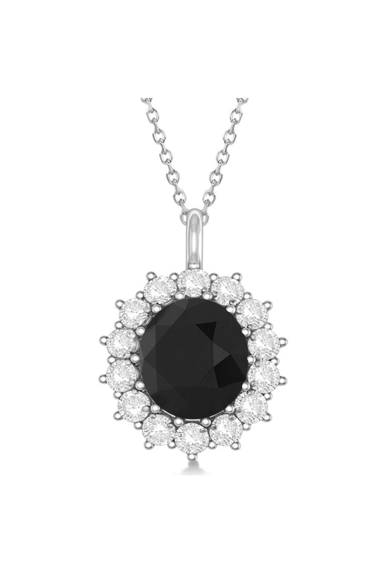 Oval Black Diamond and Diamond Pendant Necklace 14k, Main, color, 5.40ct/White Gold