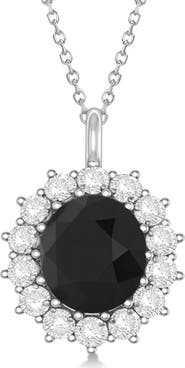 ALLUREZ Oval Black Diamond and Diamond Pendant Necklace 14k