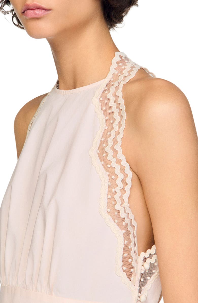 SANDRO Cotton crop top with lace trim, Alternate, color, Light Pink