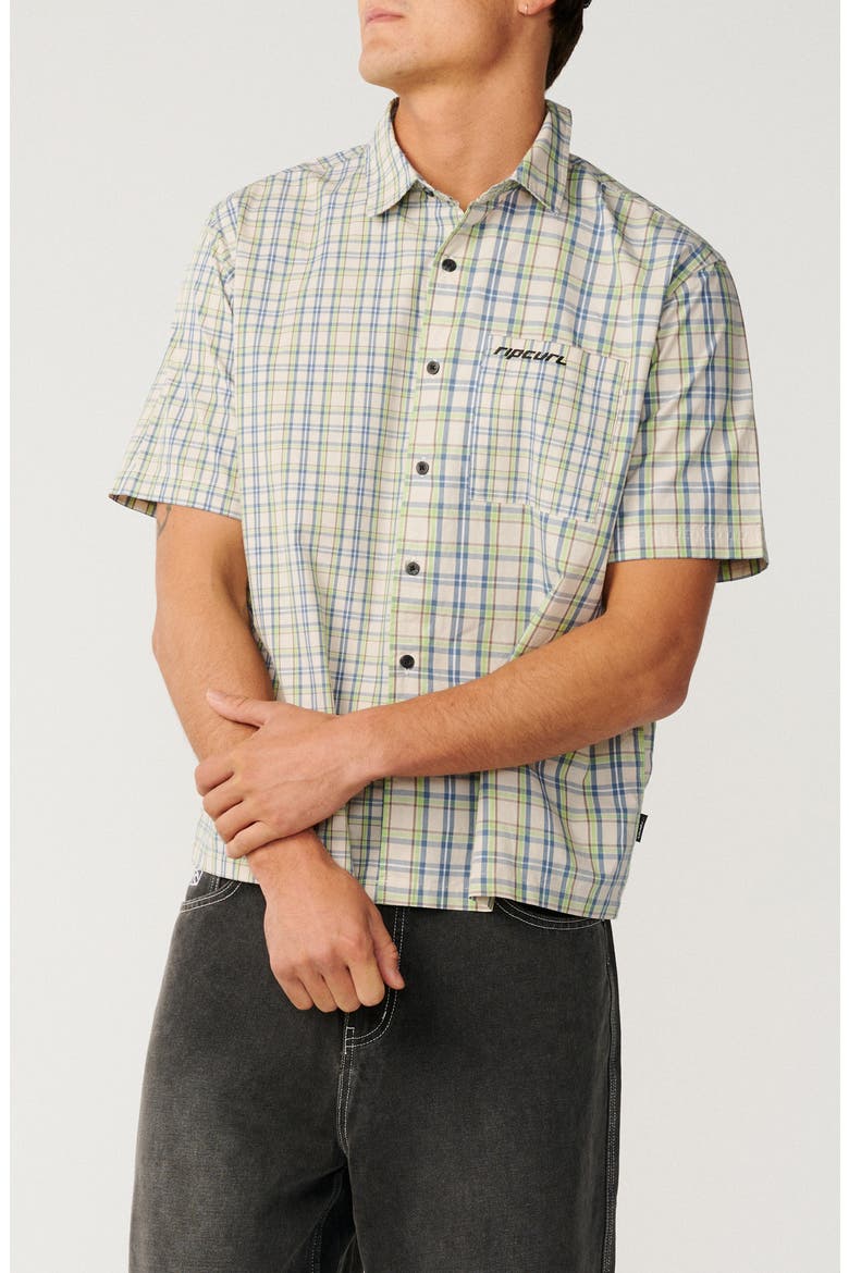 Archive Mix Up Check Short Sleeve Cotton Button-Up Shirt, Main, color, VINTAGE WHITE