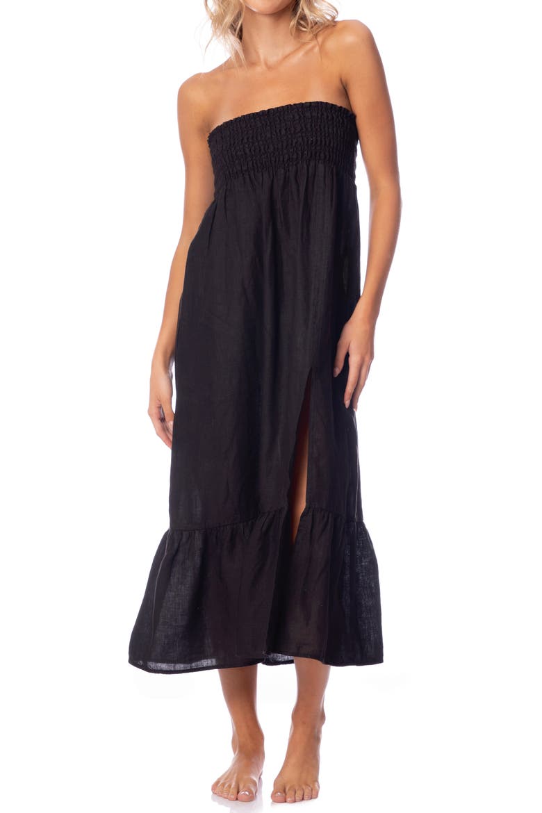 Jade Aubrey Linen Cover-Up Dress, Alternate, color, BLACK