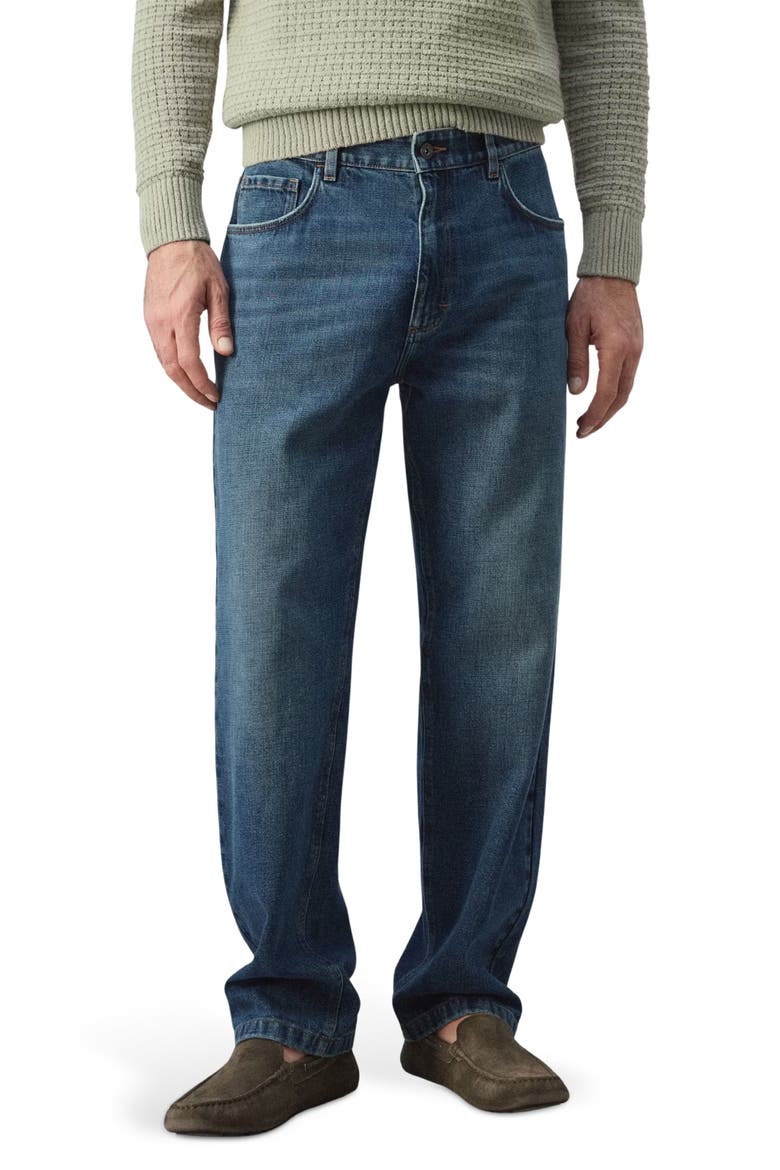 Cotton & Linen Straight Leg Jeans, Main, color, DARK VINTAGE BLUE