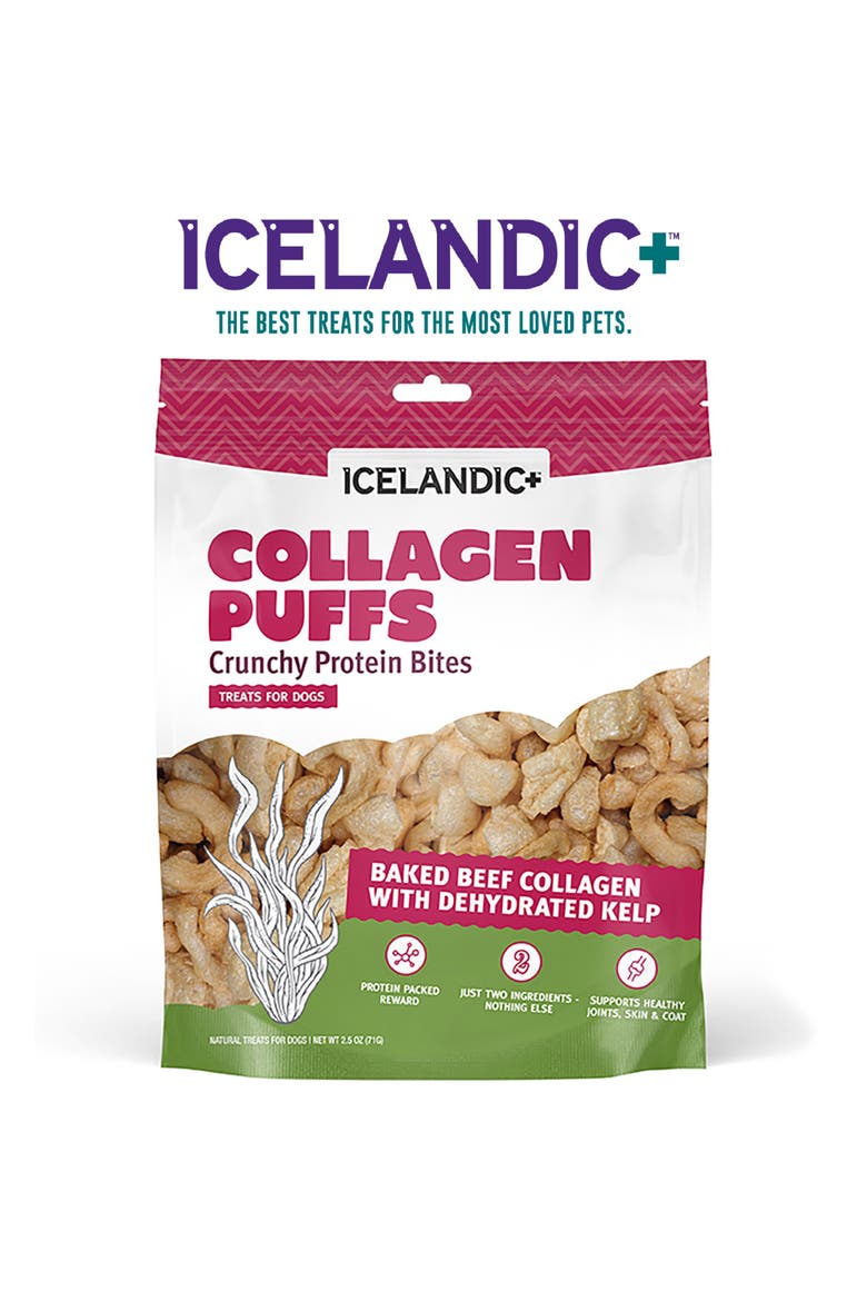 Collagen Puffs Baked Beef Collagen W/ Dehydrated Kelp 2.5oz, Alternate, color, Brown