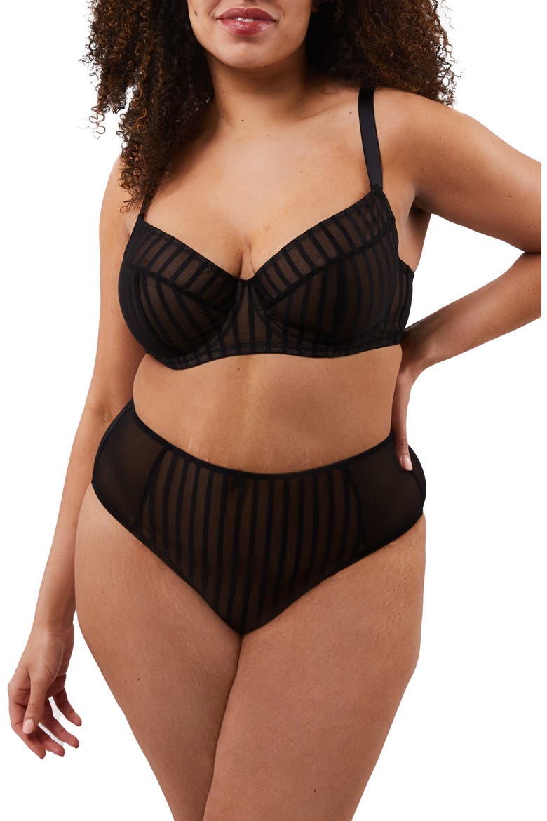 Curve High Waist Mesh Briefs, Alternate, color, BLACK