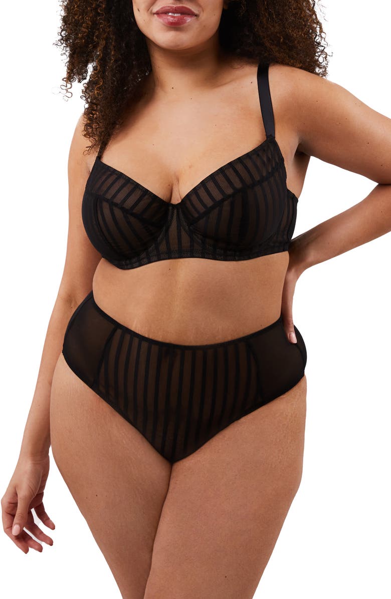 Playful Promises Curve High Waist Mesh Briefs, Alternate, color, Black