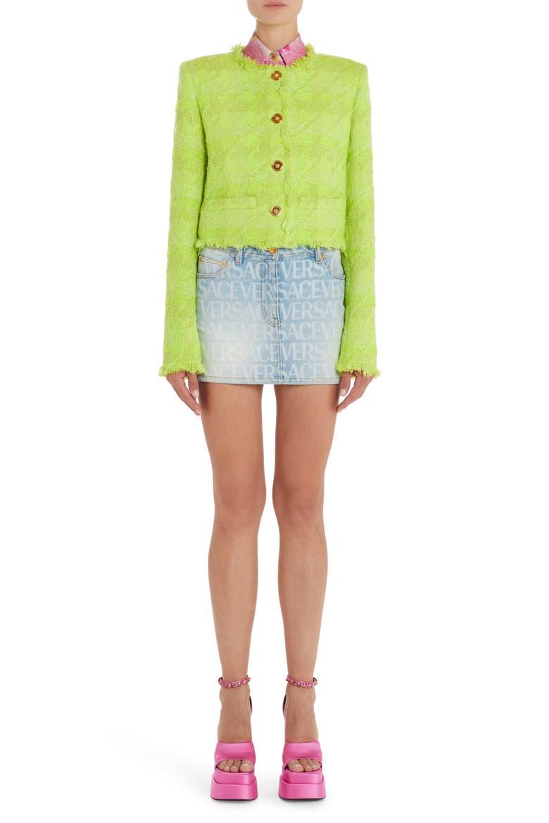 Macrocheck Metallic Tweed Crop Jacket, Alternate, color, LIME
