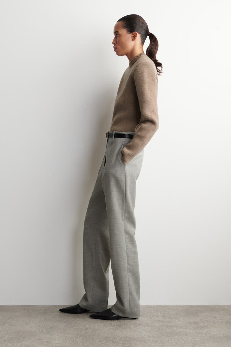 Sculpted-shoulder Merino Wool Sweater, Alternate, color, BEIGE