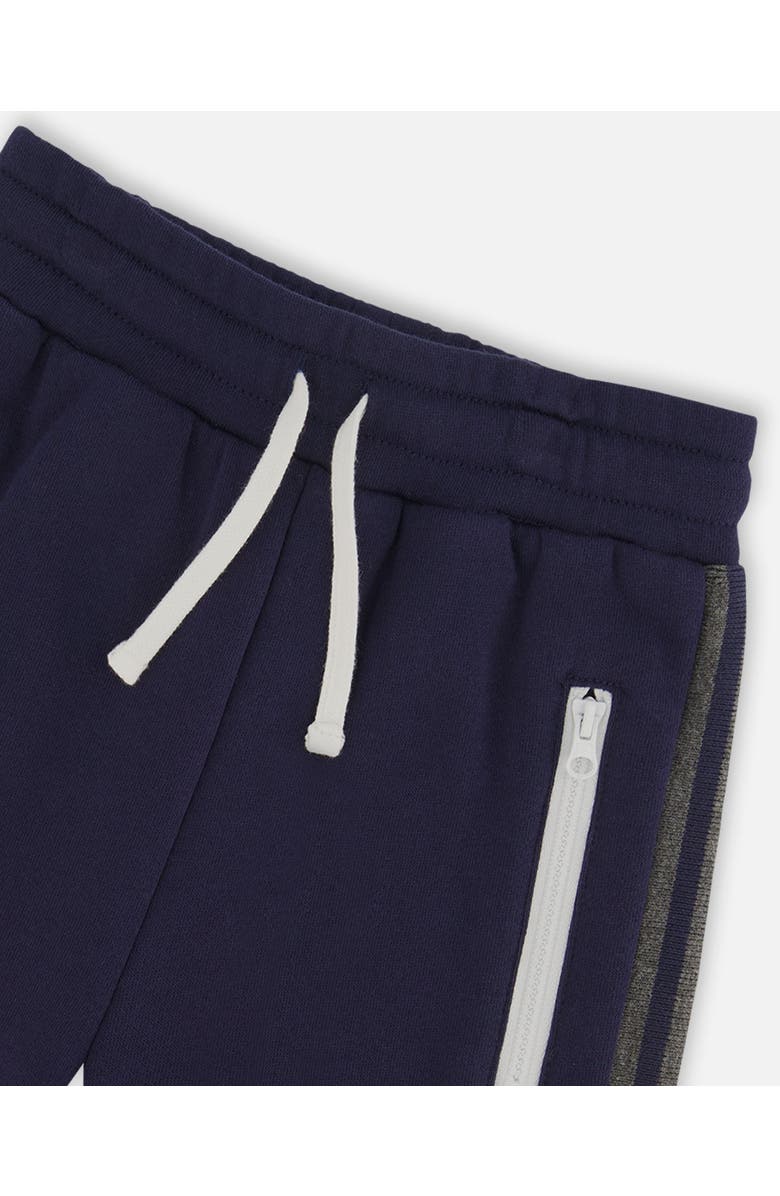 Deux par Deux Little Boy's Fleece Sweatpants With Contrast Side Rib Navy, Alternate, color, 