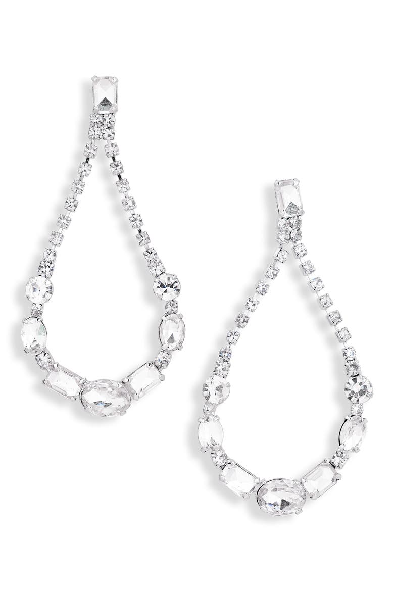 Open Multi Stone Drop Earrings, Main, color, CLEAR - SIL TONE