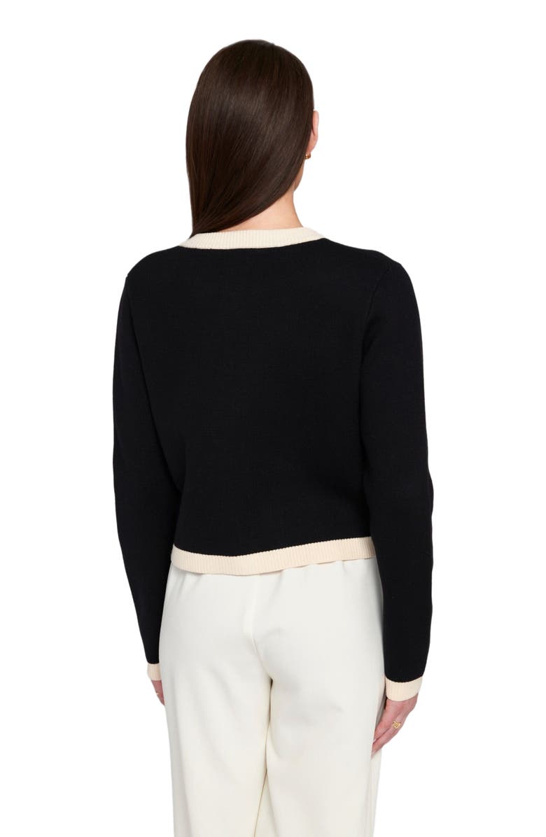 ELLE Collection Fine Gauage Light Weight Framed Cardigan Sweater, Alternate, color, Black/Cream