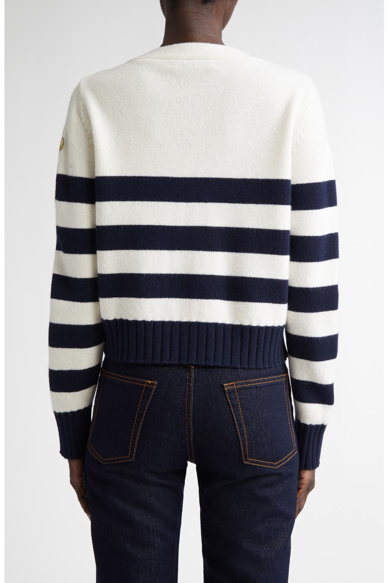 Embroidered Orchid Stripe Wool Cardigan, Alternate, color, NAVY/ IVORY