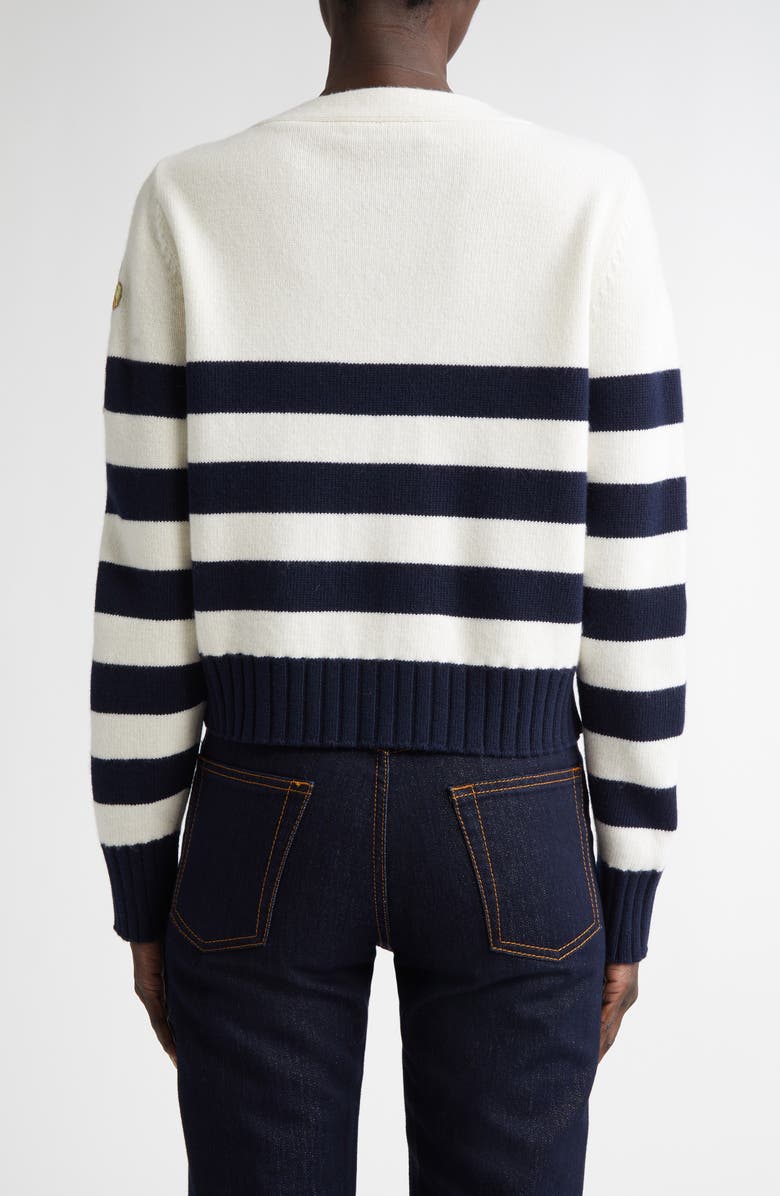 Oscar de la Renta Embroidered Orchid Stripe Wool Cardigan, Alternate, color,