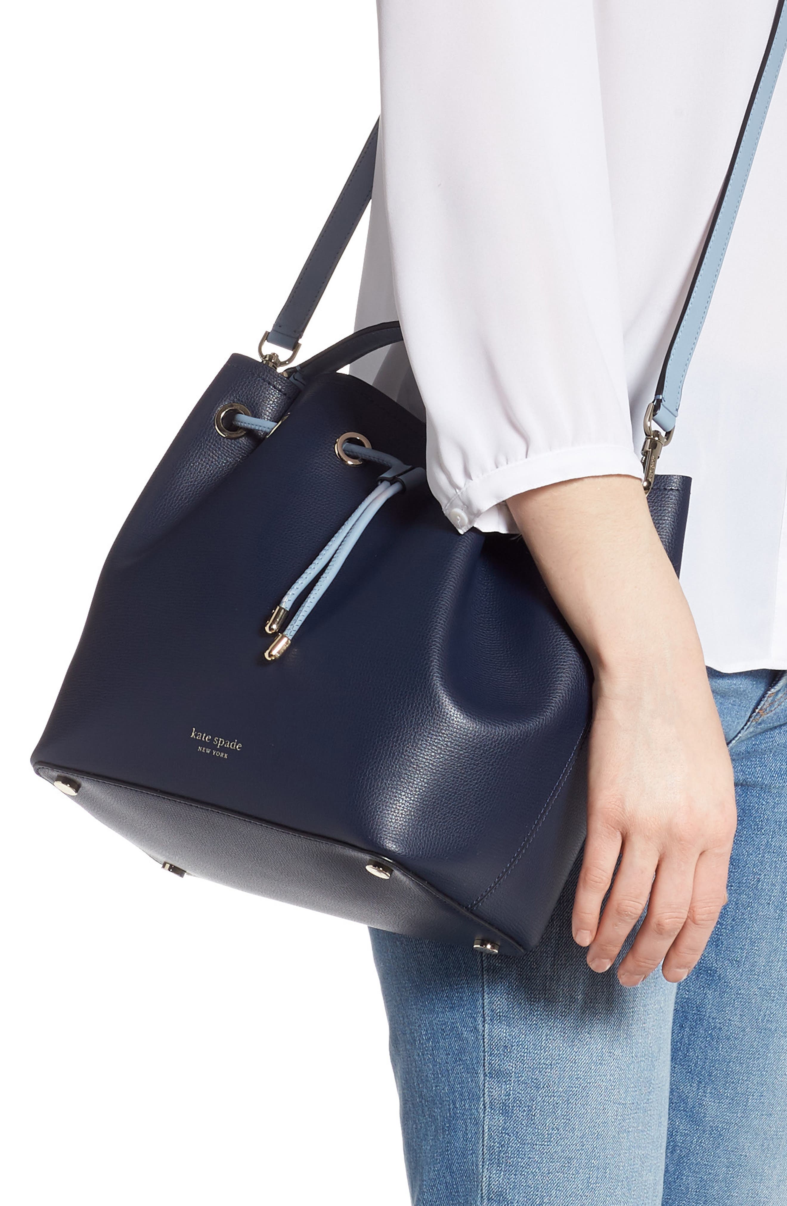 medium vivian leather bucket bag, Alternate, color, BLAZER BLUE