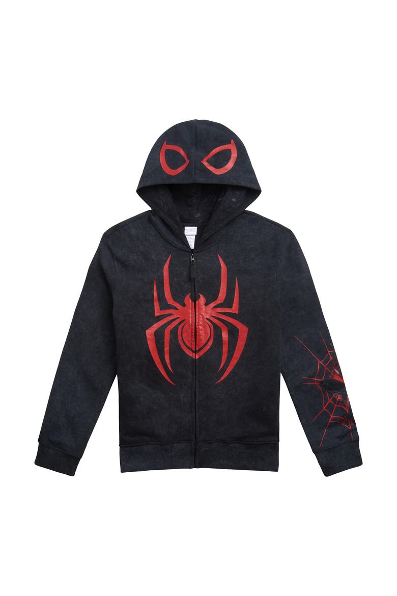 Spider-Man Cosplay Fleece Zip-Up Hoodie, Alternate, color, Miles Morales Charcoal