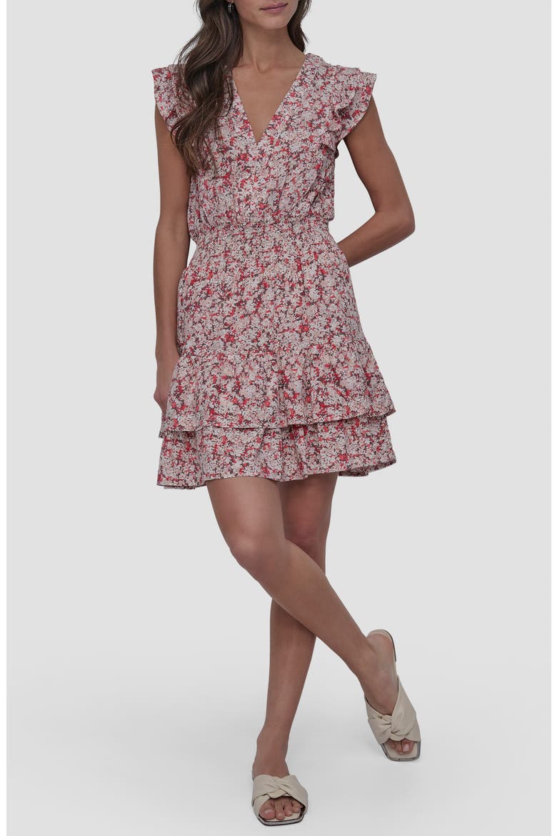 Pleated V-Neck Dress, Main, color, DITSY FLORAL RED