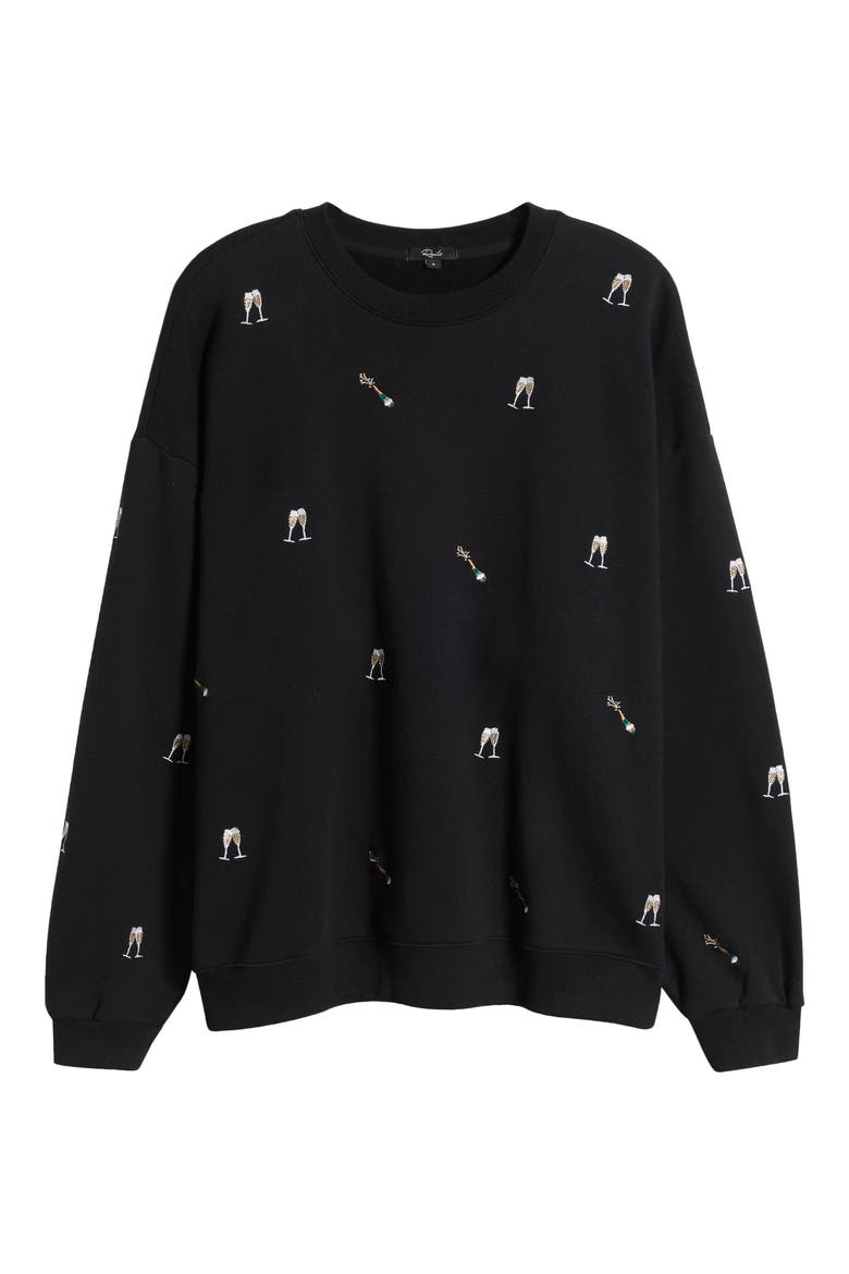 Varsity Cheers Embroidered Cotton Graphic Sweatshirt, Alternate, color, BLACK CHAMPAGNE