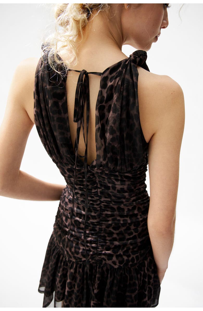 H&M Ruched Flared-skirt Dress, Alternate, color, Black/Leopard Print