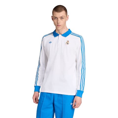 Men's adidas  White Real Madrid Terrace Icons Long Sleeve Polo