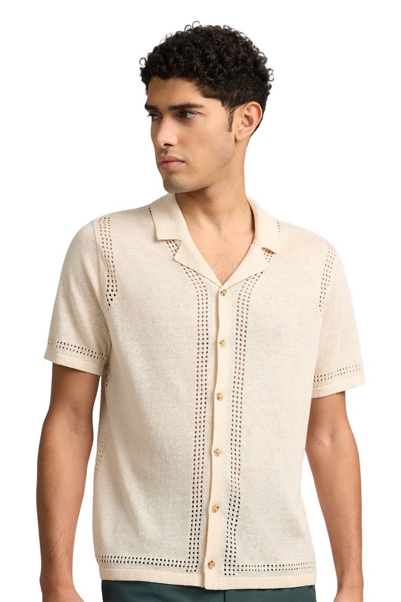 Linen Knit Eyelet Camp Shirt, Alternate, color, NATURAL MELANGE