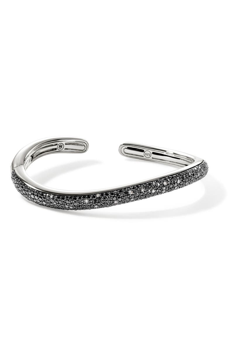 John Hardy Surf Hinged Cuff, Sterling Silver, Black Sand Diamond Pavé, Slim, Main, color,