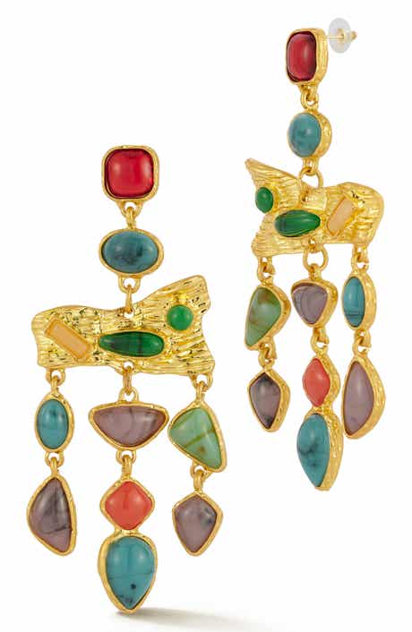 Mixed Resin Stone Statement Drop Earrings