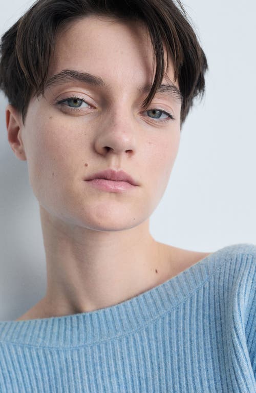 Shop Mango Boat Neck Rib Sweater In Sky Blue